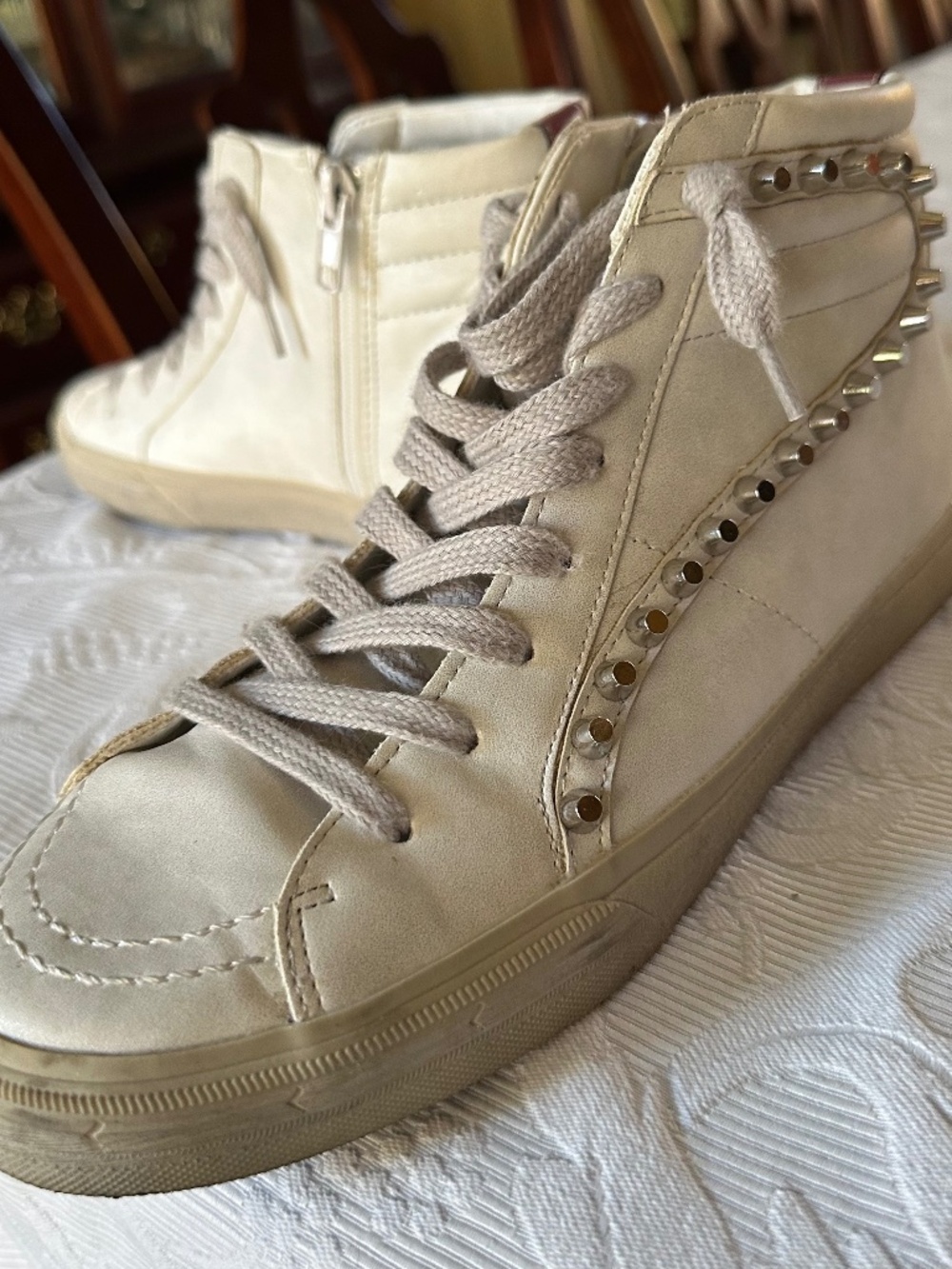 Funky studded high top faux leather shoes, size 9